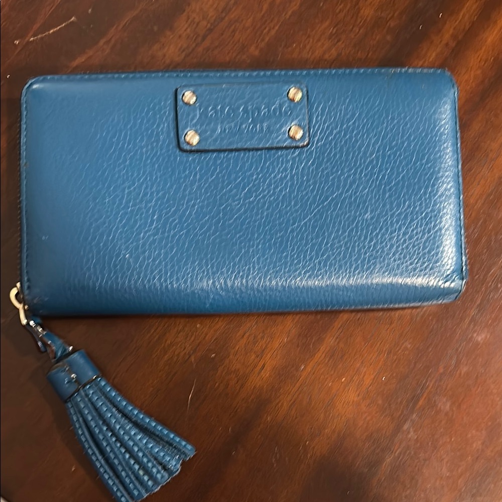 Kate Spade Blue Wallet Pebbled Leather Zip-Around